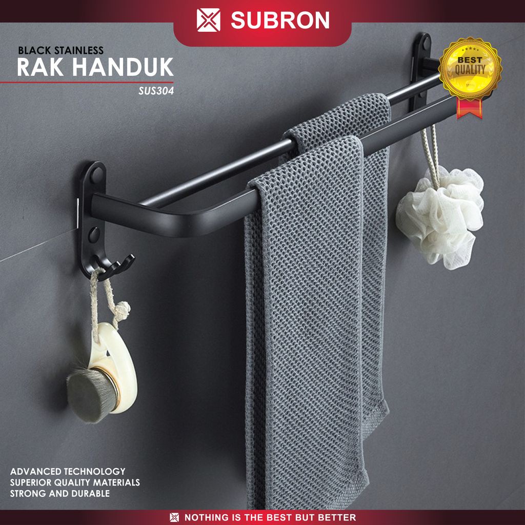 SUBRON SUS304 Rak Handuk Hitam Doff Elegant Mewah 60cm 2 Baris Black Stainless Kamar Mandi