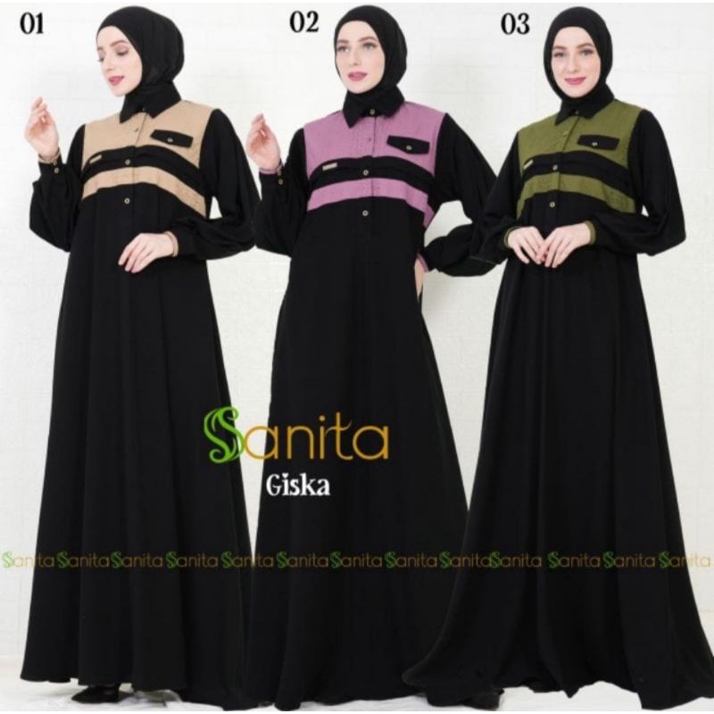 Dress Muslim Giska By Sanita / gamis wanita dewasa / baju muslim / pakaian syari