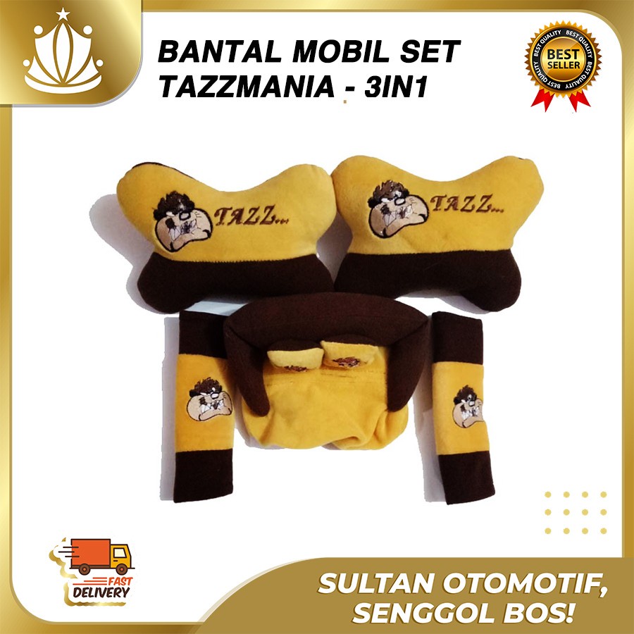 Bantal Jok Mobil Tazmania Tazz 3in1 / Bantal Leher Mobil Tazz Tazmania / Tempat Tisue Tazmania