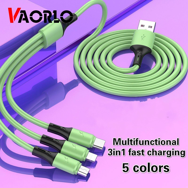 Bahan Silikon Cair Charger Multi Fungsi 3in1 Universal Fast Charging Kabel USB Untuk Android Apple Type-C