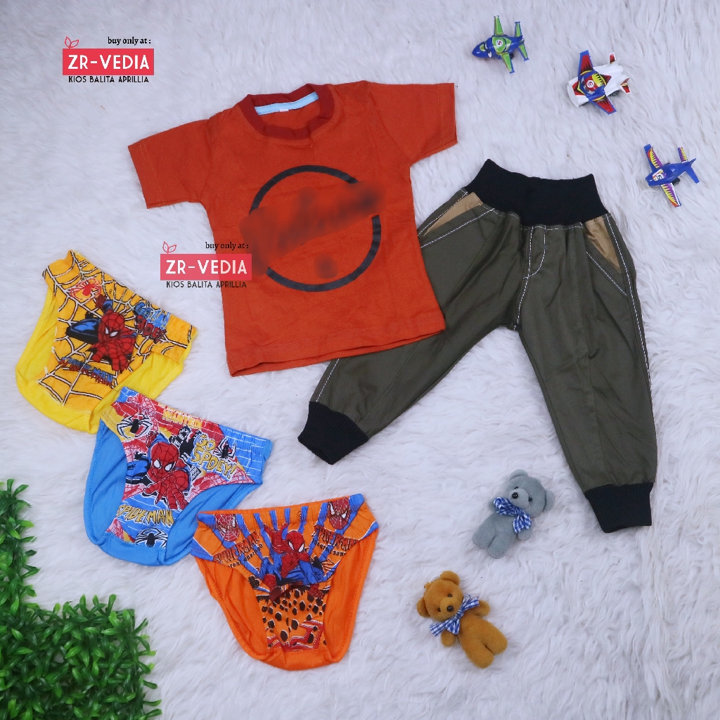 BUNDLING HEMAT Baju Anak Laki Setelan Celana 1-2 Tahun / Isi Set Baju Celana Jogger Celana Dalam 3