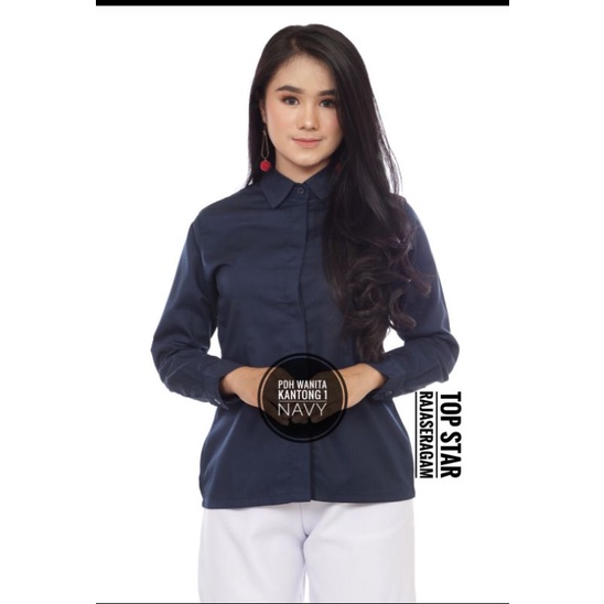 Baju Seragam Kemeja PDH Wanita Saku 1 Drill Panjang Net Tv Blus Dinas Slimfit Hem Kerja Kantor