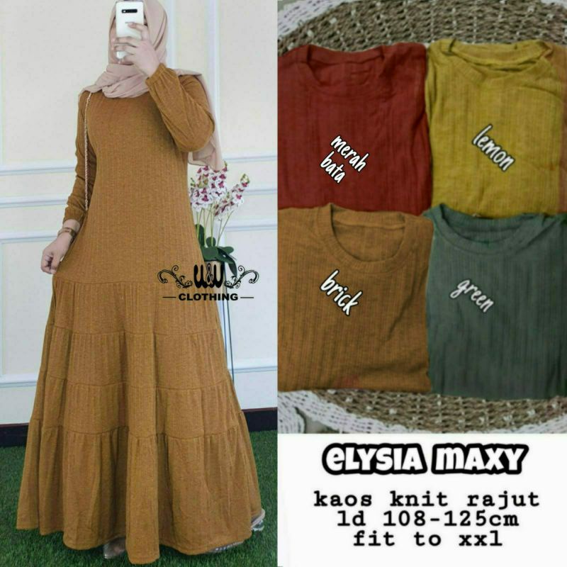Elysia maxy maxi dress gamis wanita bahan kaos knit rajut
