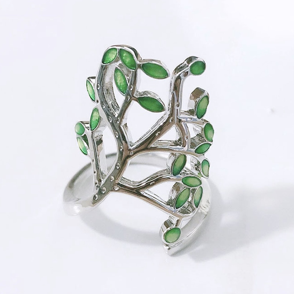 Hu Hu Hu Hu Hu Alat Bantu Pasang Kacamata♡ Cincin Model Terbuka Adjustable Desain Cabang Daun Hijau Bahan Tembaga Untuk Unisex