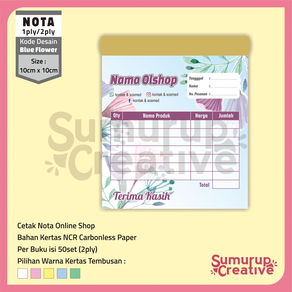 

Nota Olshop Custom - Ukuran Kecil 1/6 Folio