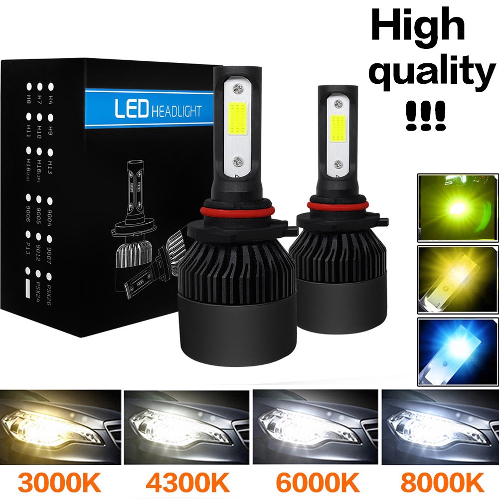 1 Pasang Lampu Depan Mobil LED H1 H3 H4 H7 H8 / H9 / H11 9005 9006 HB3 HB4 LED headlight 6000K 4300K