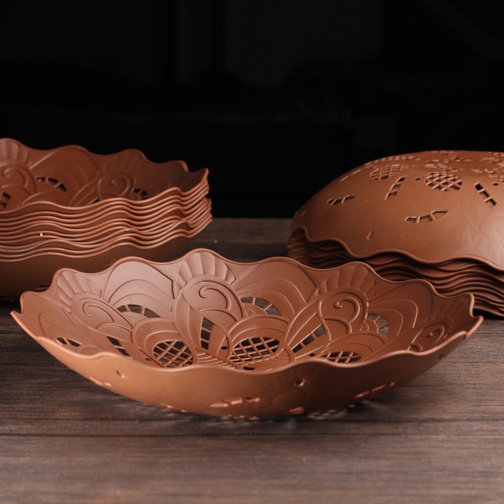 PIRING PLASTIK ROTAN COKLAT/LUSIN (12PCS) PIRING ROTAN PLASTIK-2