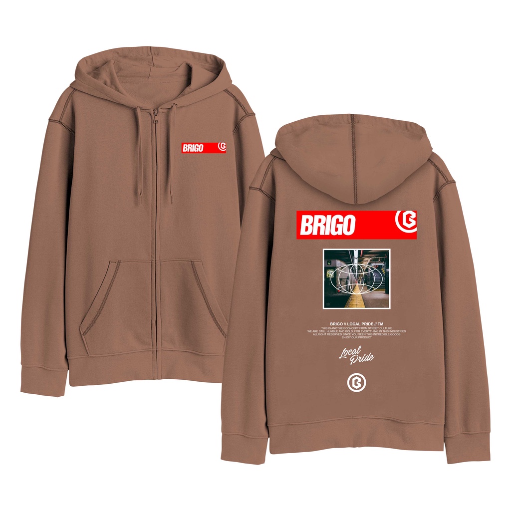 BRIGO Zipper Jumper Hoodie RED II Sweater Hoodie Resleting BRIGO RED Sablon DTF Fleece Cotton II SIZE M-XXL (Pria &amp; Wanita) Free stiker&amp;Gantungan Kunci