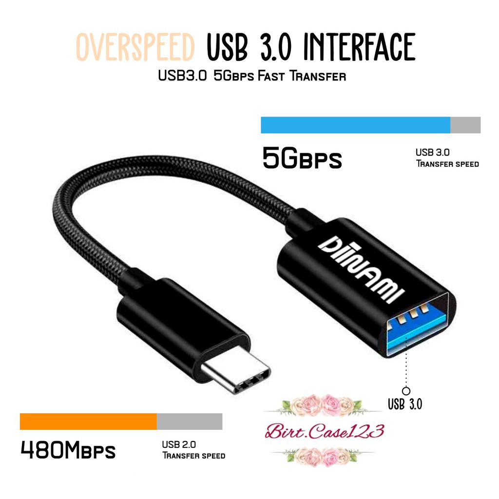 BM074 Kabel otg DIINAMI micro dan tipe c usb fast translit data anti lelet bahan metal usb 3.0 BC5689