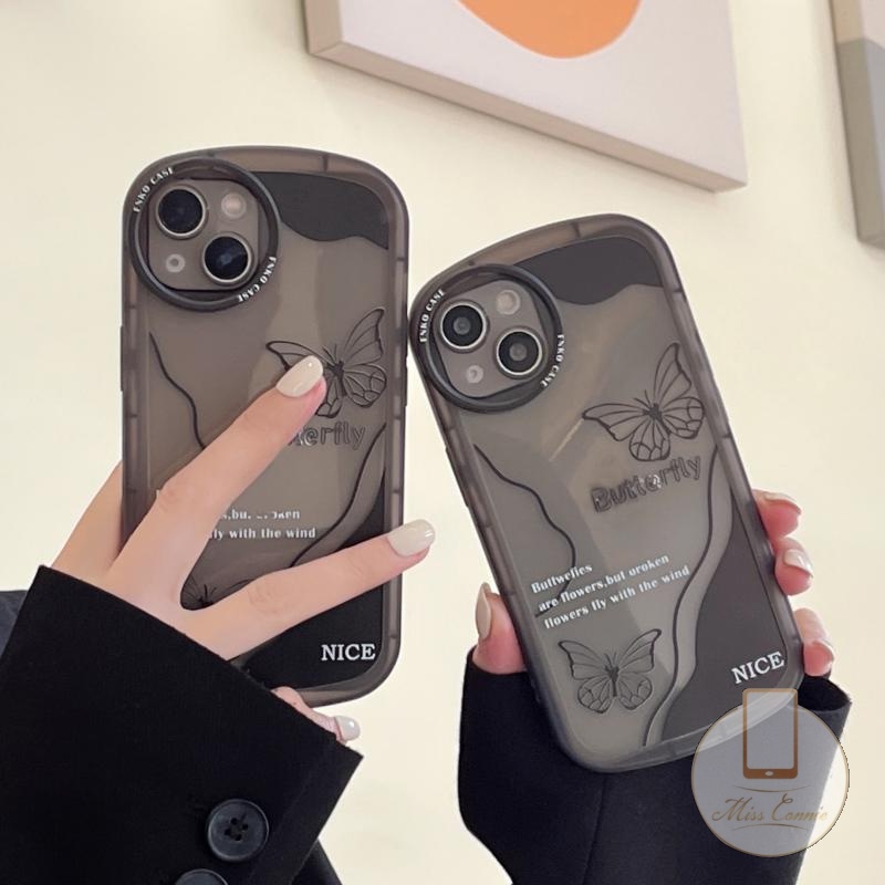 IPHONE Casing Kompatibel Untuk Iphone7 8 6 6s Plus 11 13 12 14 Pro Max X XS Max SE 2020 11Pro Max 12Pro Max Mewah Hitam Retro Kupu-Kupu Lembut Lensa Bulat Airbag TPU Shockproof Case