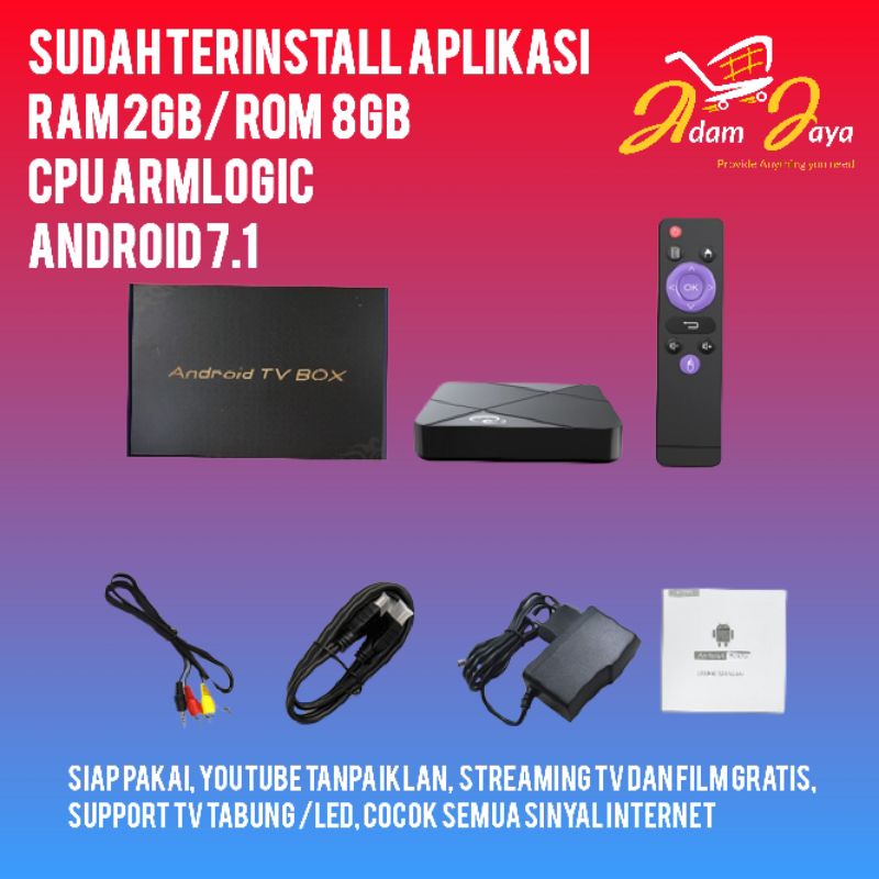stb q3 4k ram 2gb smart tv box android plus full channel premium siap pakai cod