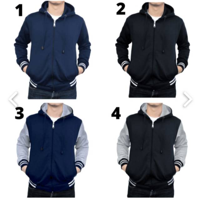 Jaket baseball polos hoodie resleting reglan pria wanita-1