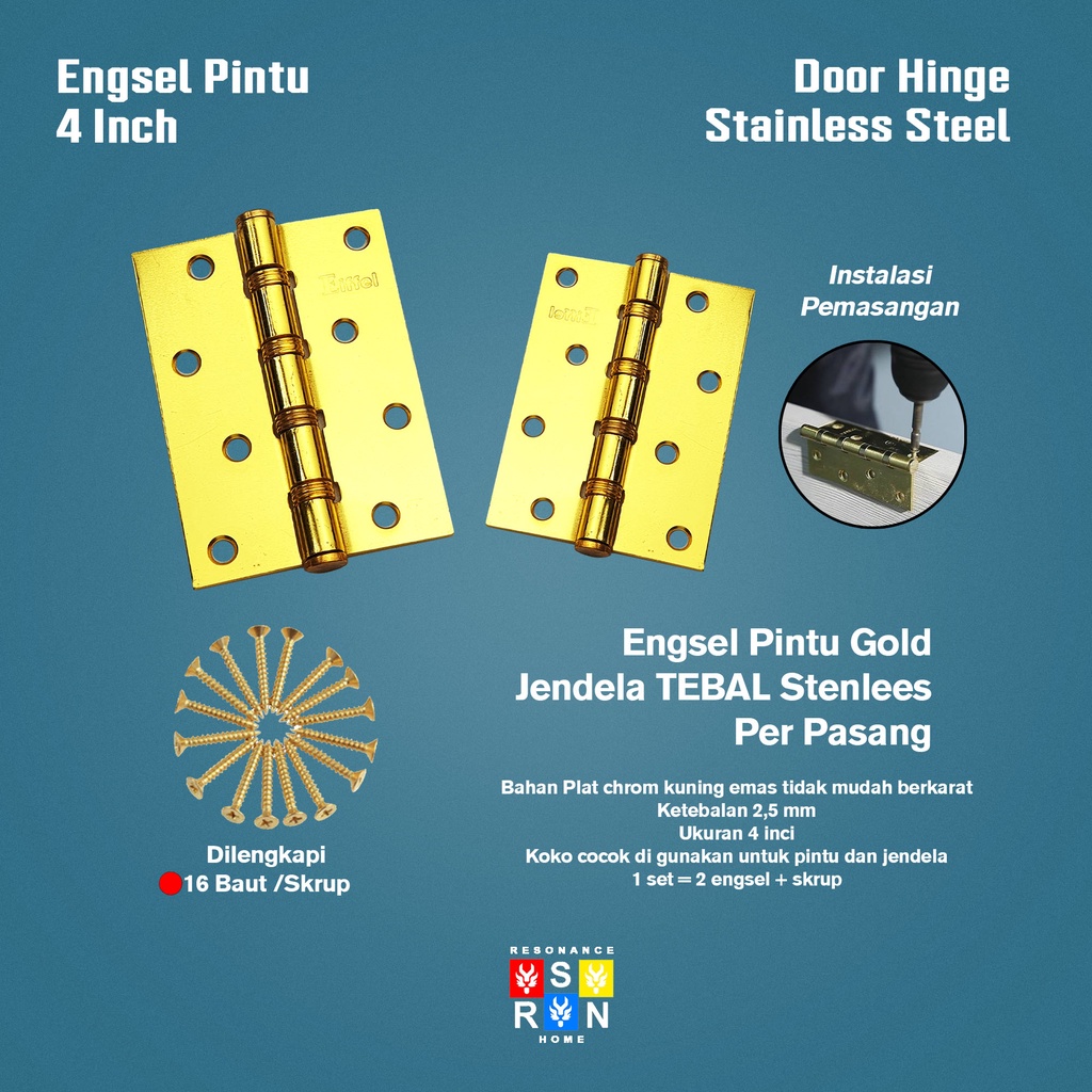 Engsel Pintu / Jendela TEBAL 4 inch GOLD Resonance Home