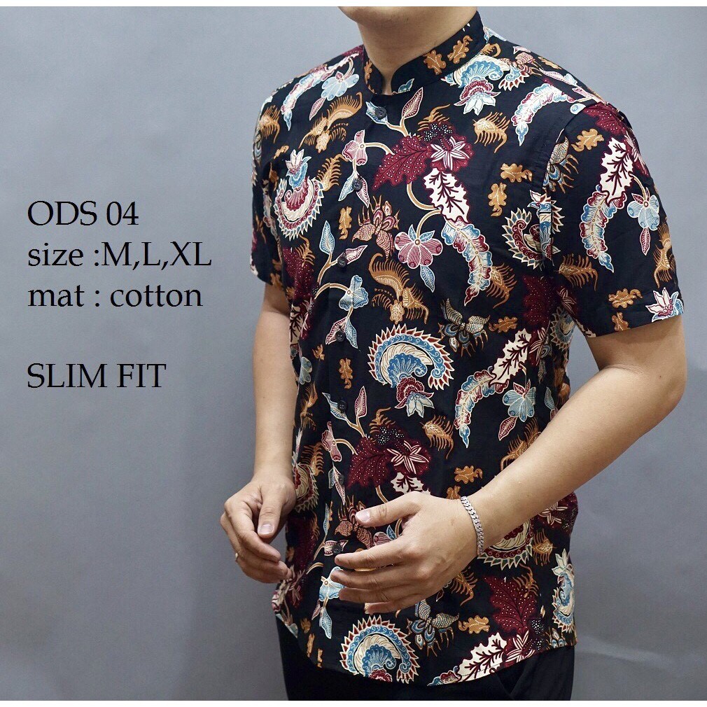 Baju Batik Pria Slim Fit Kerah Shanghai Koko Shopee Indonesia