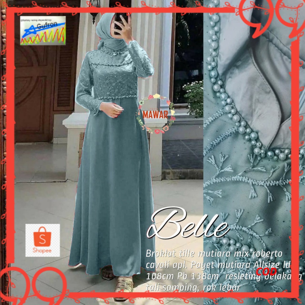 GAMIS TIARA DRESS MAXY VELVET MIX BROKAT TILE MUTIARA FASHION MUSLIM WANITA GAUN PESTA MEWAH KONDANG