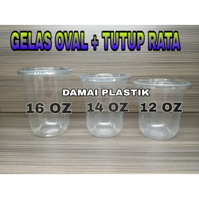 Gelas Oval + Tutup Cembung 16oz 14oz 12oz Cup U + Lid  Cup 16 oz 14 oz 12 oz Gelas Plastik Sedotan