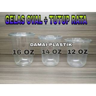 Gelas Oval + Tutup Cembung 16oz 14oz 12oz Cup U + Lid Cup