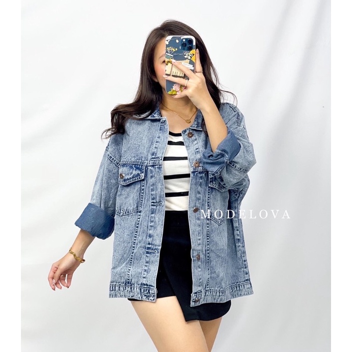 MDLV ~ Jaket Jeans Oversize Kantong Kebalik Jaket Jeans Cewek Jaket Jeans Premium Jaket Jeans Import Good Quality Women Jeans Jaket Fashion Import