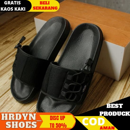 Sandal Pria Slide Slip on Sendal Anti Licin Ringan Selop Vincent Hitam Shadaw Project