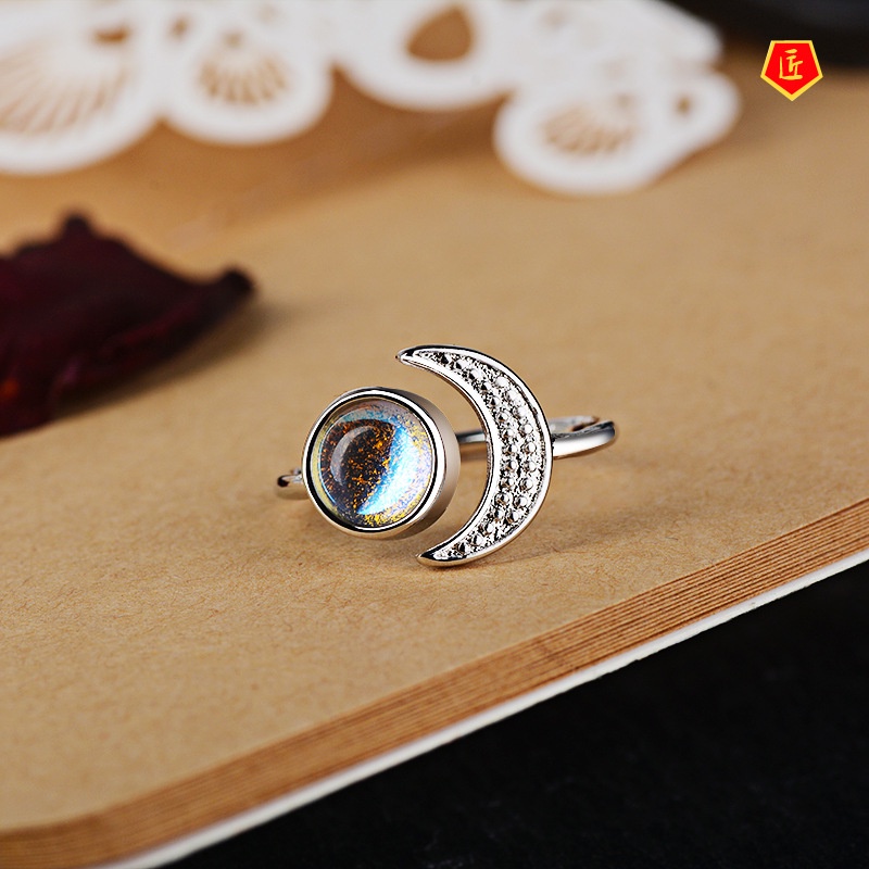 [Ready Stock]Creative Star Moon S925 Silver Moonstone Ring