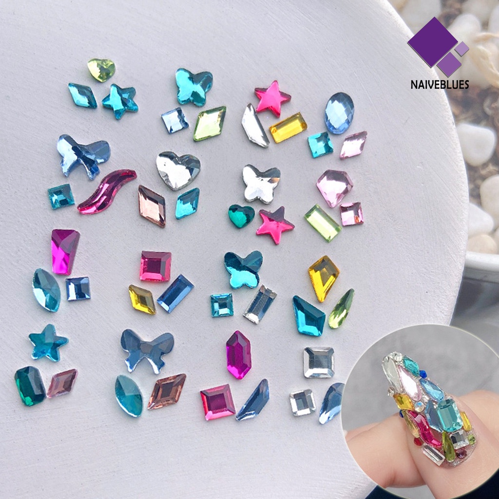 Naiveblue 100Pcs / Kantong Berlian Imitasi / Kristal Untuk Dekorasi Nail Art / Manicure DIY