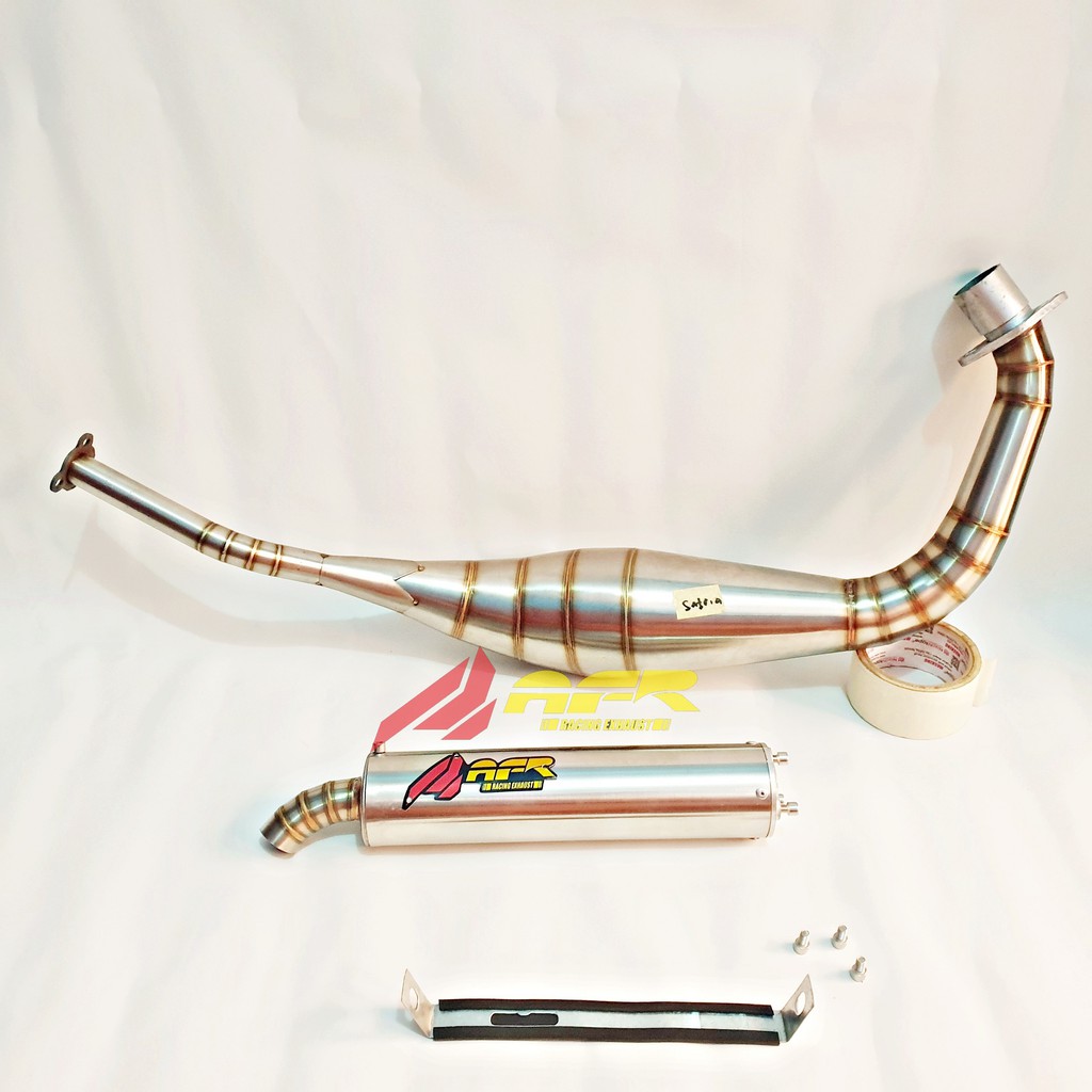 Knalpot Satria R hiu 2Tak Kolong Leher L Stainless