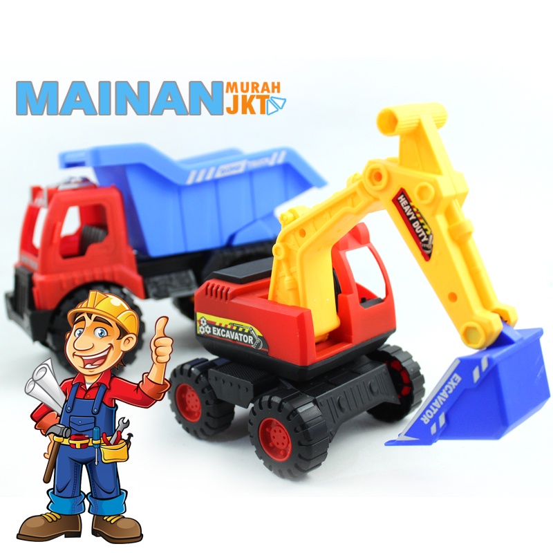 MAINANKEI MAINAN ANAK MURAH EXCAVATOR SERIES AK105 MOBIL TRUCK ISI 2 MOBIL KONTRUKSI