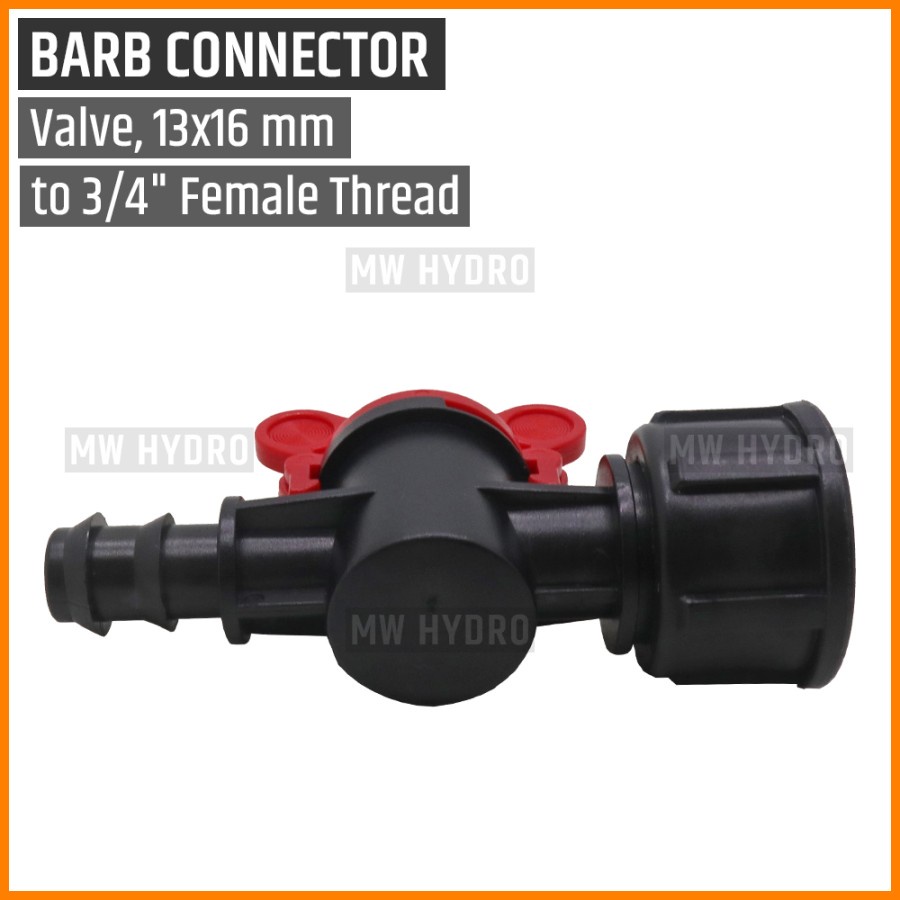 Barb Valve 3/4 inch Drat (Female/Betina) ke Selang PE 16 mm / 13 mm