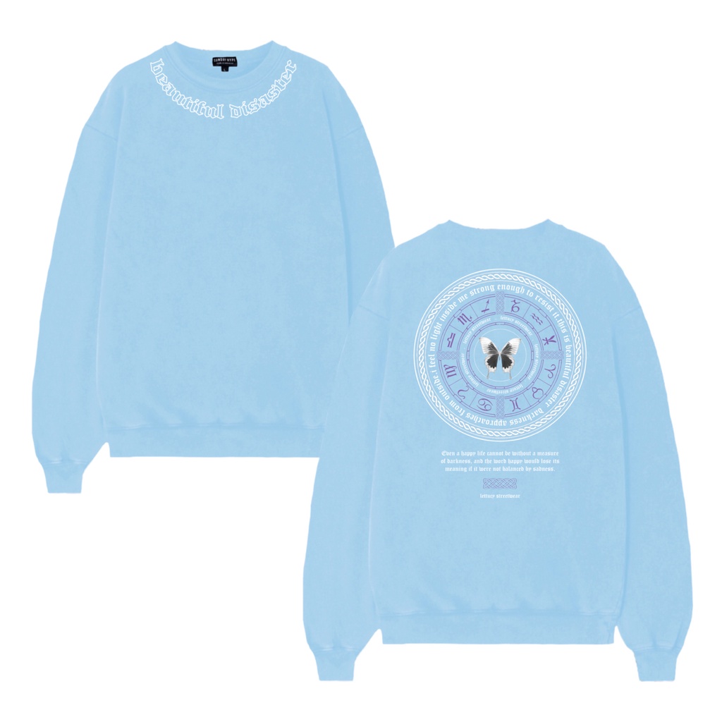 LETTUCY - CREWNECK SWEATER BLACK & CREAM-butterfly blue