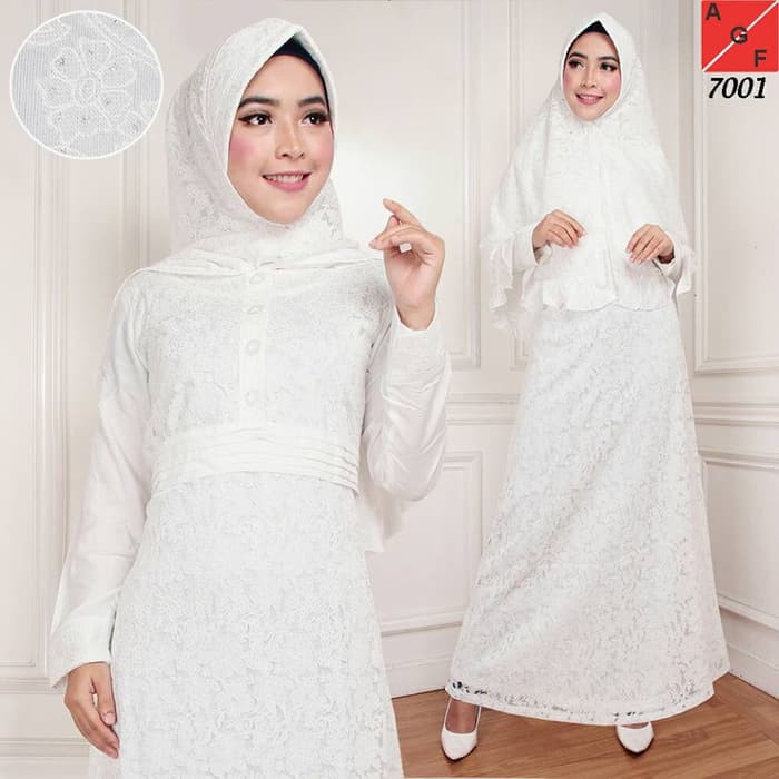 TERMURAH Pakaian Muslim gamis wanita cewe ramadhan lebaran Jumbo Muslim Putih #7001 JMB Putih, 5L pu