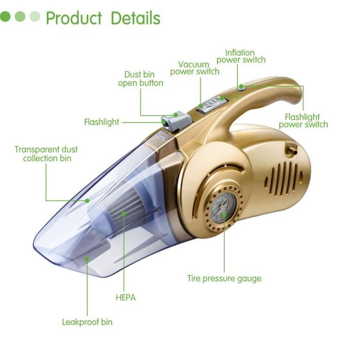 4in1 Car Vacuum Cleaner Penyedot Debu Pompa Angin Tekanan Ban Mobil