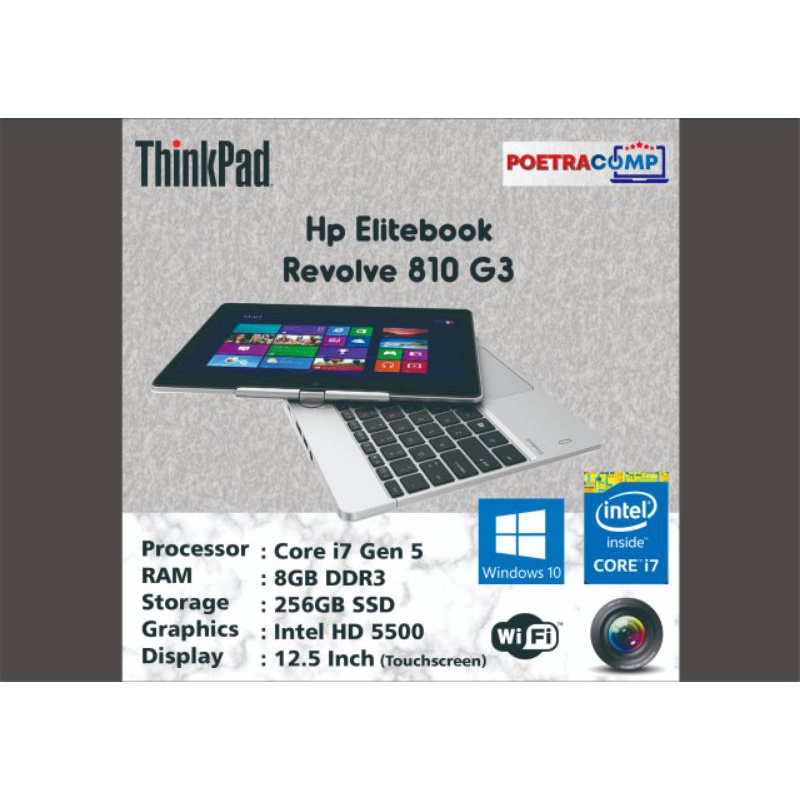 HP Elitebook Revolve 810 G2 i5 Gen 4 8GB 256GB Laptop Second Murah Touchscreen Terbaru Berkualitas S