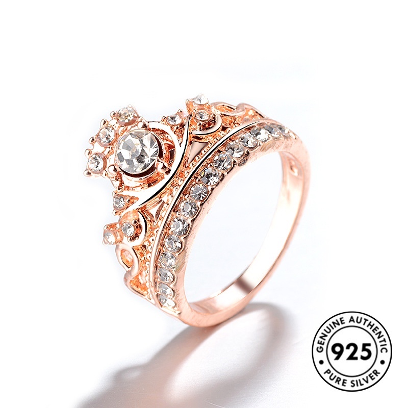 Cincin Bentuk Mahkota Aksen Berlian Bahan S925 Silver Untuk Pasangan