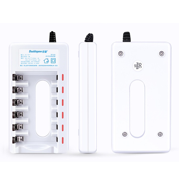 DOUBLEPOW Charger Baterai 6 slot for AA AAA Ni-MH Ni-CD with 6PCS AA Rechargeable 1200mAh + 6 PCS AAA Rechargeable 1250mAh - DP-U06 - White