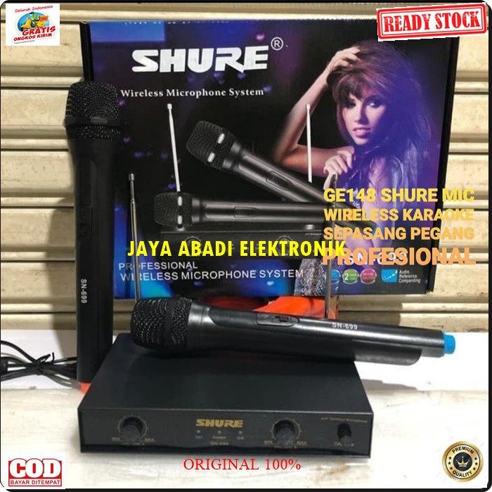 G148 Shure mic Wireless sepasang mik karaoke system microphone wireles mikrophone dual pegang profesional pro suara audio sound sistem vokal vocal panggung G148  BISA SEGALA JENIS AUDIO SOUND  2PCS MIC WIRELESS  BATERAI AA  2 unit mic handle jarak 20 - 30