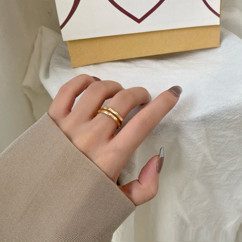 Cincin Open Ring Desain Garis Geometri Warna Gold Matte Untuk Wanita