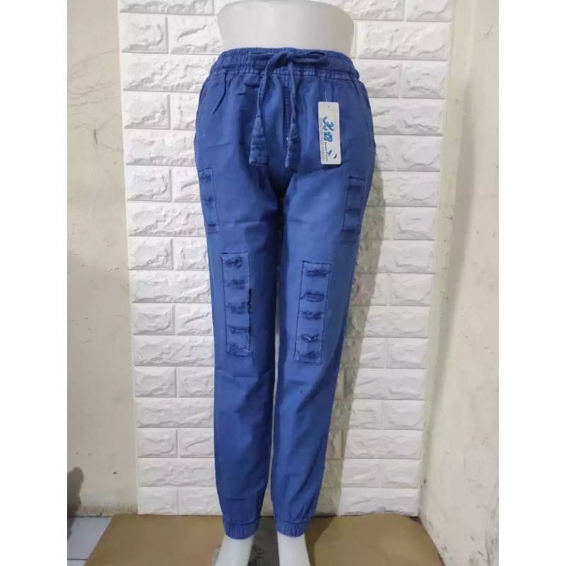 CELANA JOGER JEANS WANITA SOBEK