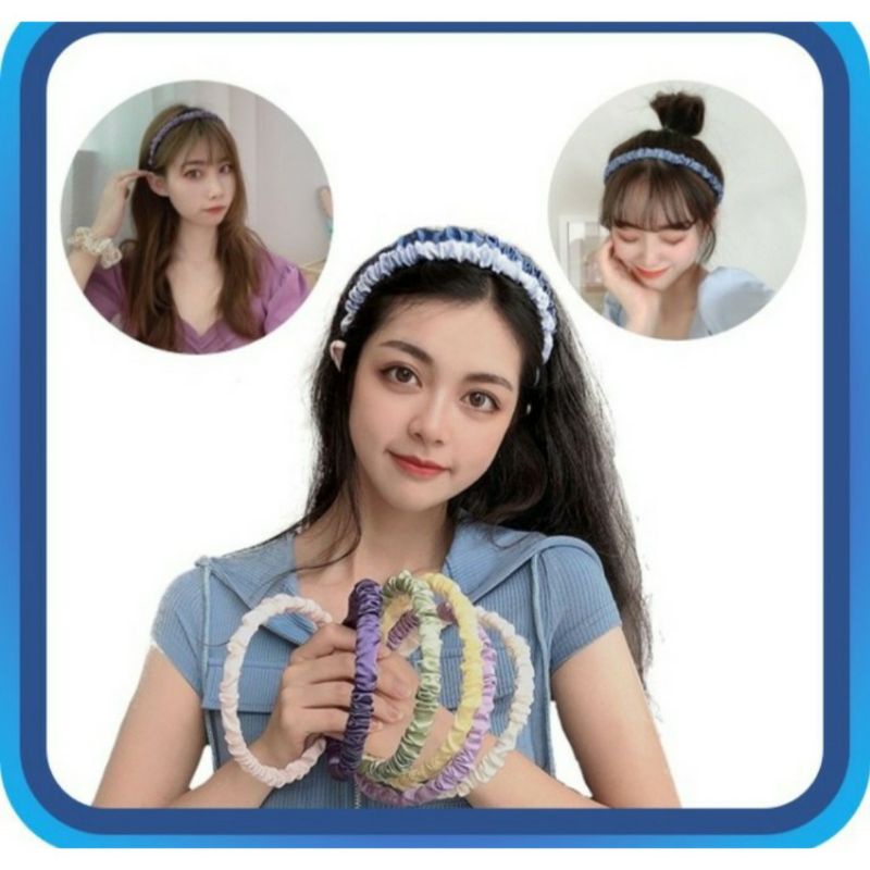 (COD)Bando Kerut Wanita Gaya Korea Aksesoris Fashion/ Bandana Scrunchie Korea Aneka Warna import