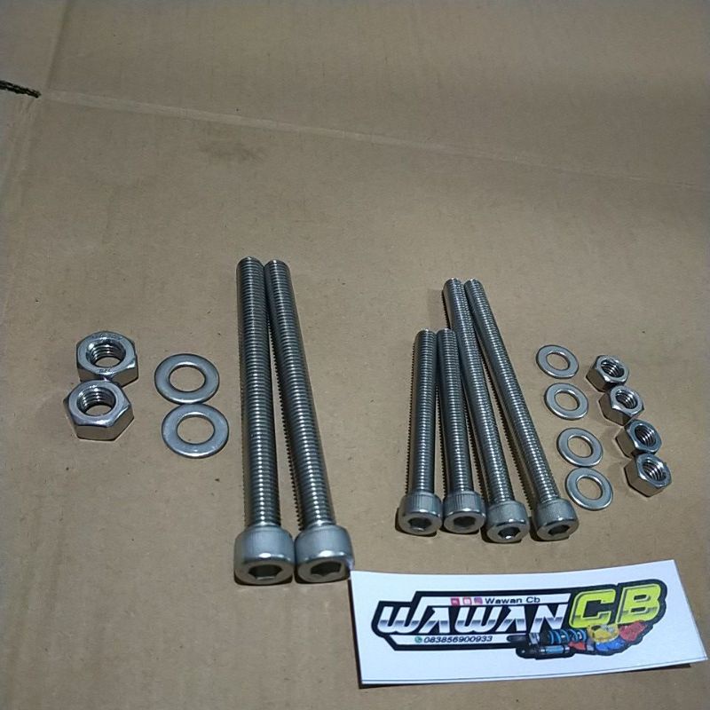 baut pangkon mesin depan CB GL MP Tiger stainless THE set baut pangkon mesin belakang drat 14