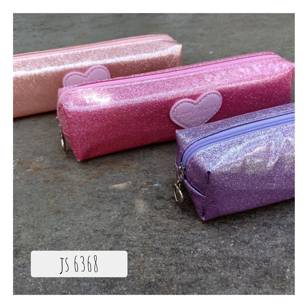 

tempat pensil / pencil case/ kotak tempat pensil funky slilicone glitter hati