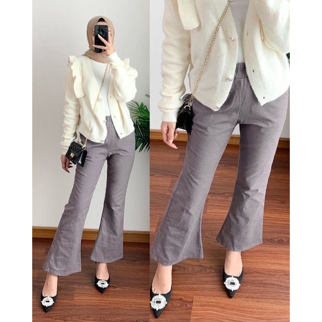 BEFAST - ZFS OOTD Wanita Celana Panjang AIREN / SOLBIE CUTBRAY DRILL PANTS / Celana Panjang Casual / Celana Cutbray Trendy / Celana Panjang Kekiniaan Remaja / OOTD Ala Korean Style / Termurah