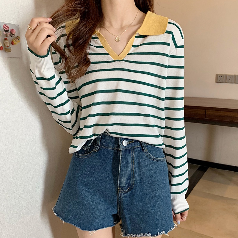 Sweater Rajut Crop Top Baju Belang Wanita V Neck Lengan Panjang Knit Premium Baju Korea Style