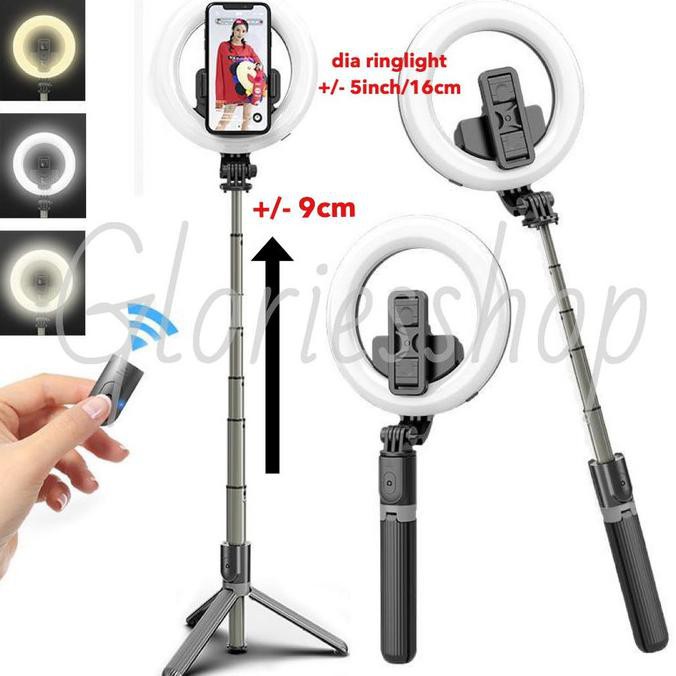 Tongsis Tripod Led Ringlight Bluetooth Selfie Stick - Single Led