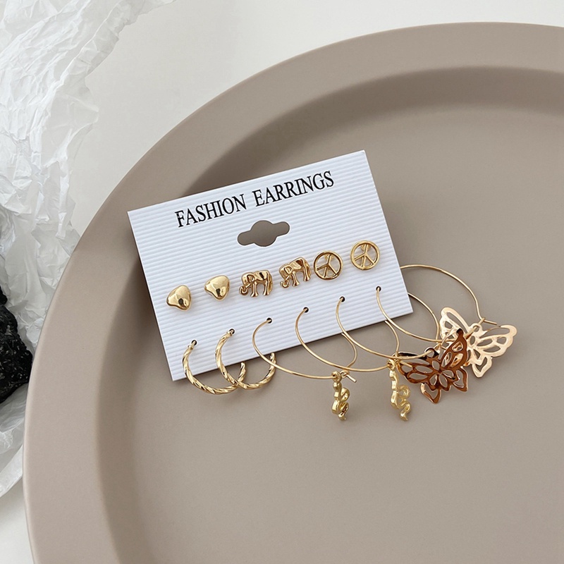 Fancyqube 6 Pasang / Set Anting Stud Liontin Kupu-Kupu Lingkaran Rumbai Mutiara Gaya Bohemian Untuk Wanita