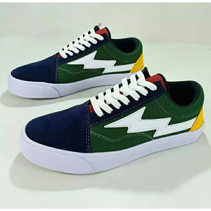 SPESIAL EDITION SEPATU VANS REVENGE X STORM CUSTOM COLOR NAVY GREEN YELLOW LOGO FLASH/PETIR LEATHER CANVAS ORIGINAL