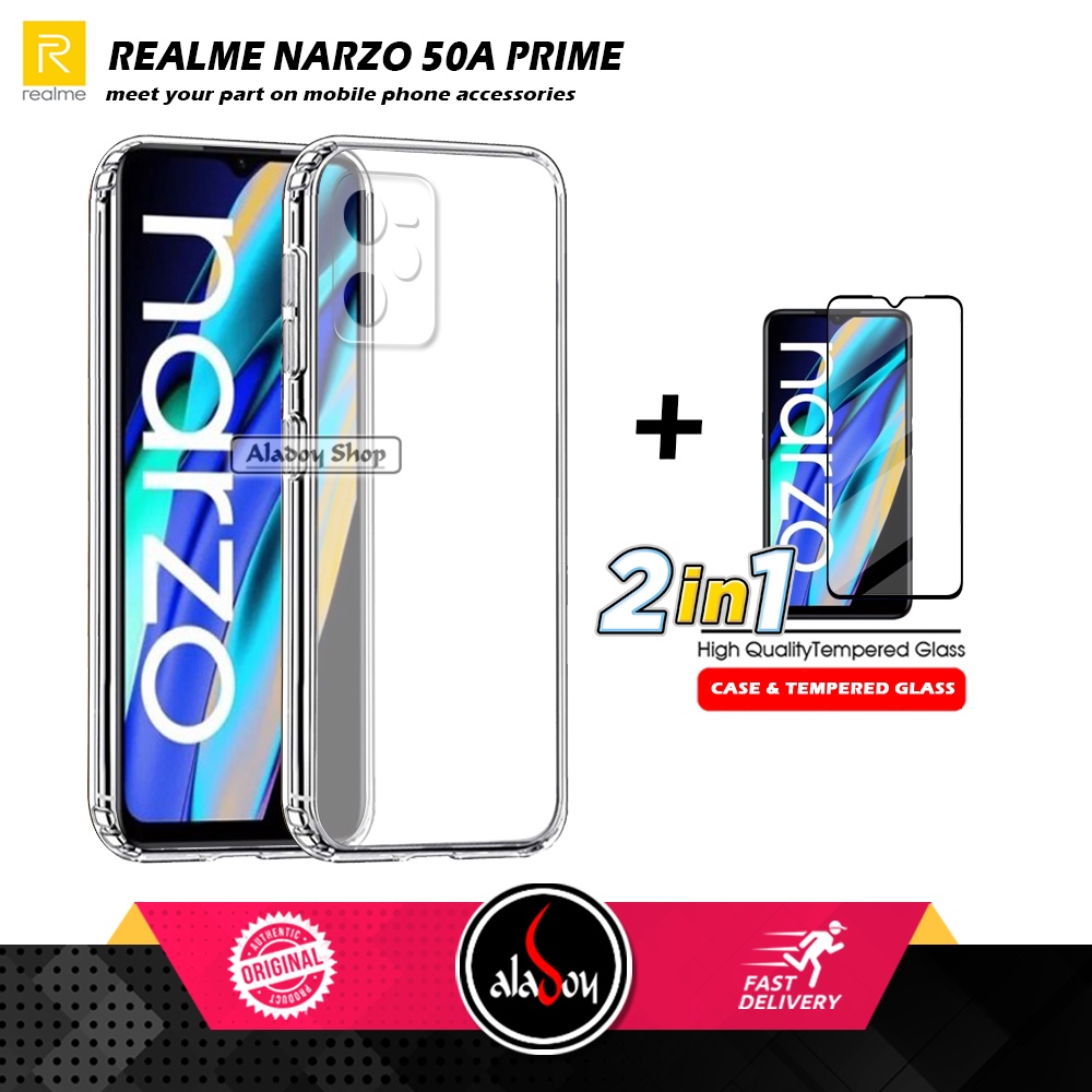 Casing Realme Narzo 50A Prime New Case Ultrathin Premium  Softcase Clear HD + Tempered Glass Full Cover