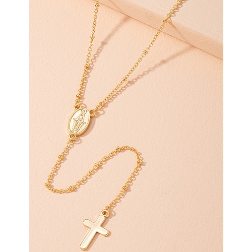 LRC Kalung Fashion Golden Coin Head Cross Alloy P60504