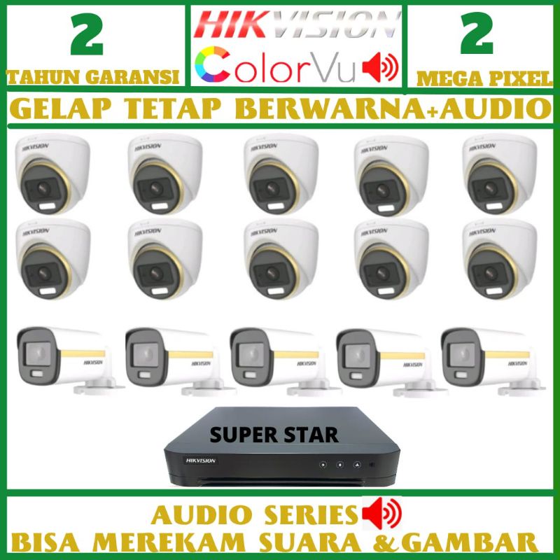 PAKET CCTV HIKVISION COLOR VU 16 CHANNEL 15 KAMERA AUDIO GELAP TETAP BERWARNA