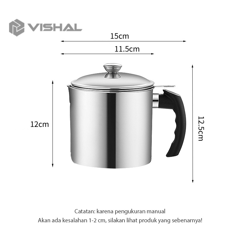 VISHAL OIL POT SARINGAN STAINLESS MINYAK GORENG SISA WADAH JELANTAH 1.2L Filter Oli Berkualitas Tinggi