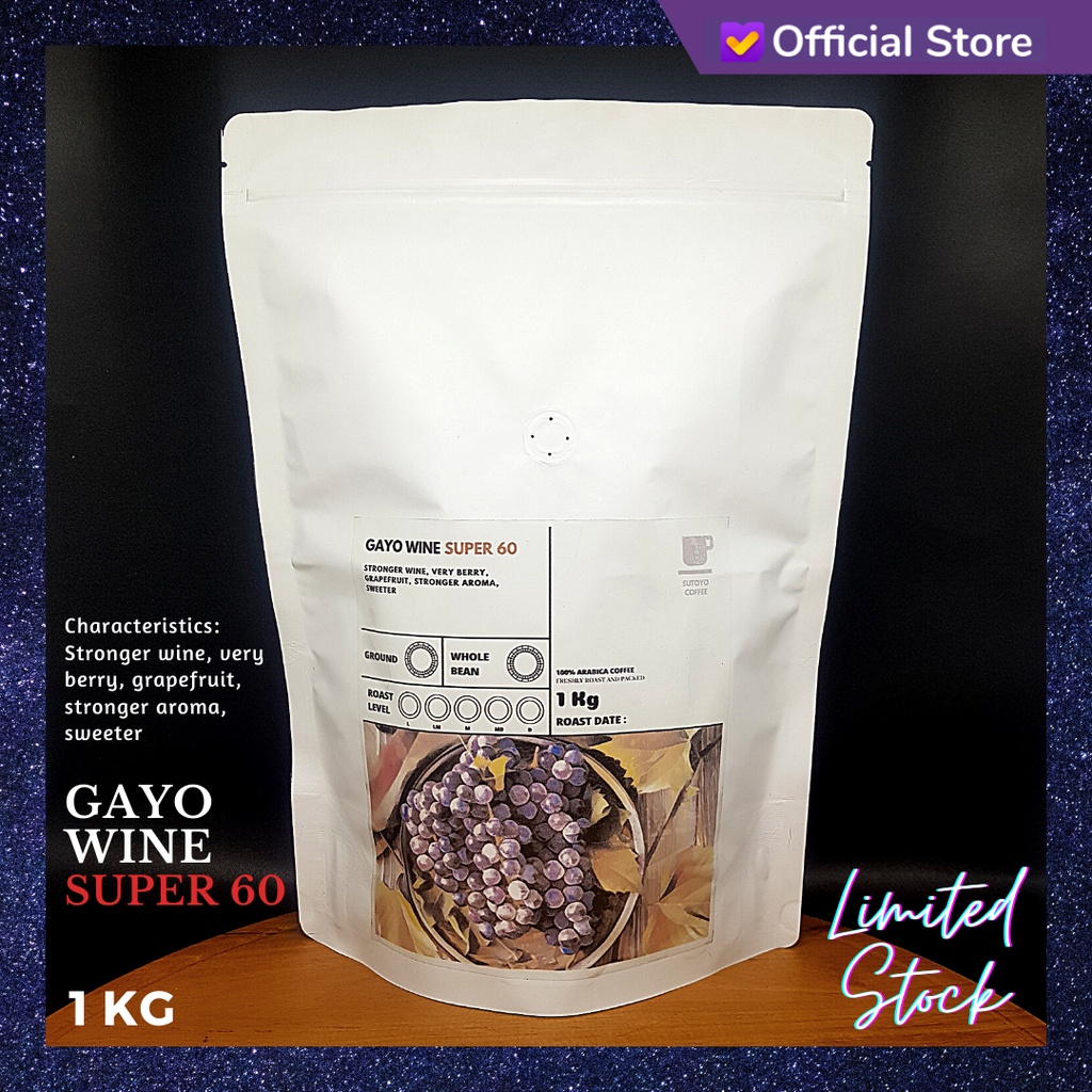 

SUTOYO COFFEE – Kopi Arabika Aceh Gayo Natural Wine “Super60” 1 Kilogram (kg) by Sutoyo Coffee | Single Origin | Roast Beans